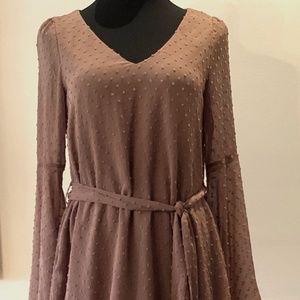 Listicle Boho Sheer/ Lined Mini Dress Mocha color Size S